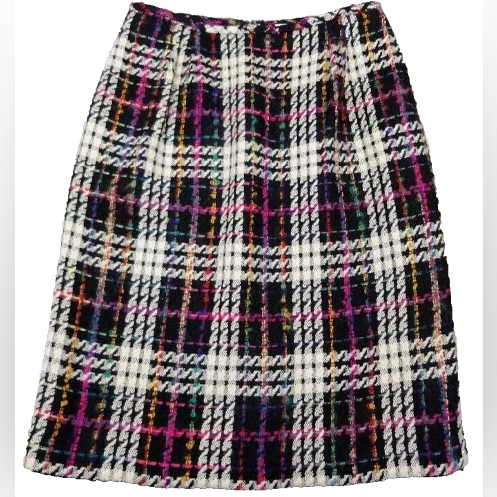 Vintage Liz Claiborne Plaid Wool Multicolor Tweed Pencil Skirt Size 8 Pockets